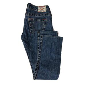 True Religion World Tour  Jonny Women 26x28 Blue Denim Jeans Colored Stitch